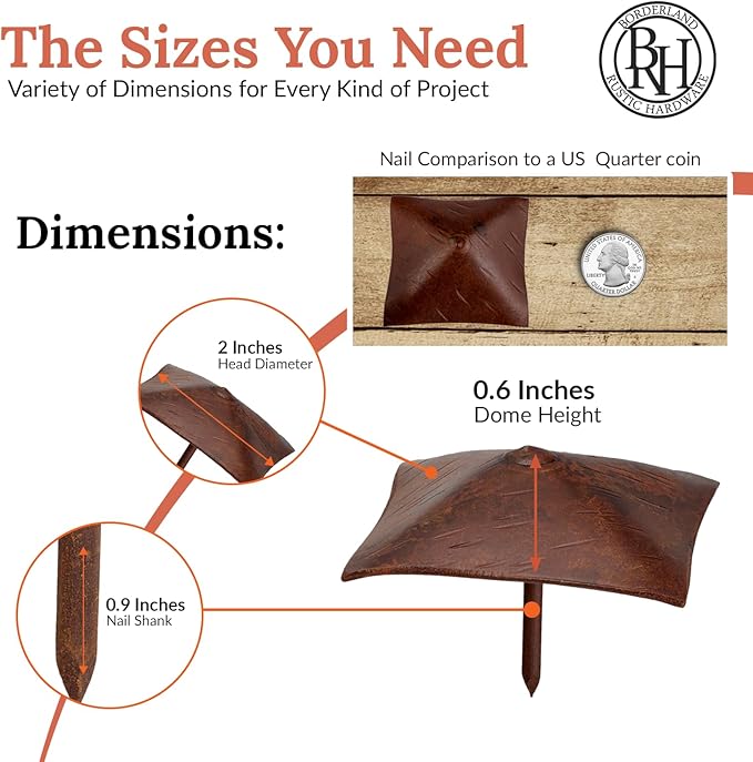 25 Pack 2" Square Head Iron Clavos Decorative Nails – Sealed Rusted – Handmade Rustic Square Fasteners for Farmhouse Shutters, Faux Wood, Barn Doors, Shutters, and Gates – Ornamental Wood Accent