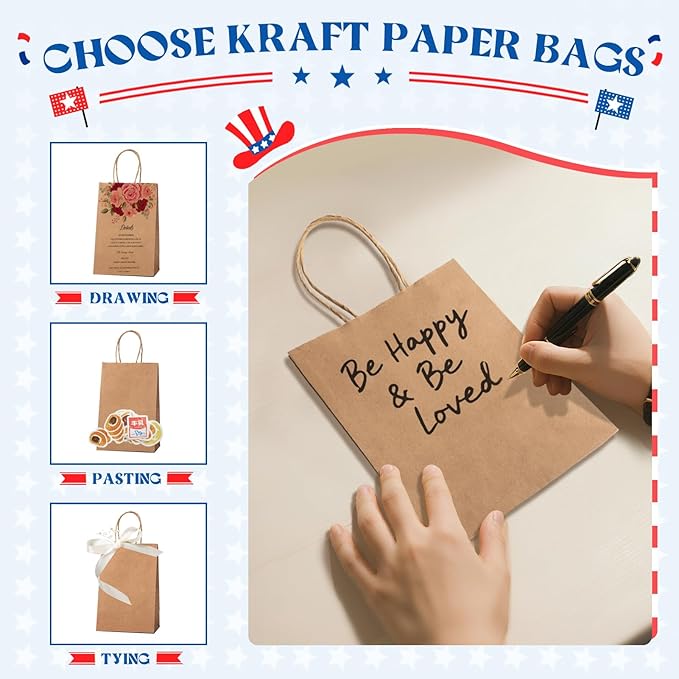 Gift Bags, Brown Kraft Paper, 5.25 x 3.75 x 8 Inch, Pack of 300