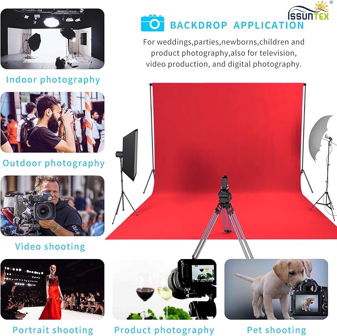 ISSUNTEX 10X12 ft Background Muslin Backdrop, Photo Studio, Collapsible High Density Screen for Video Photography and Television-Red