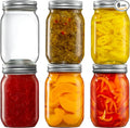 [6 Pack] 16 oz. Regular-Mouth Glass Mason Jars with Metal Airtight Lids and Bands for 1 Pint Canning, Preserving, & Meal Prep