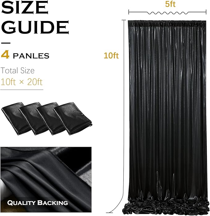 Backdrop Drape Black Sequin, 4 Panels, 20 x 10 ft Wrinkle-Free