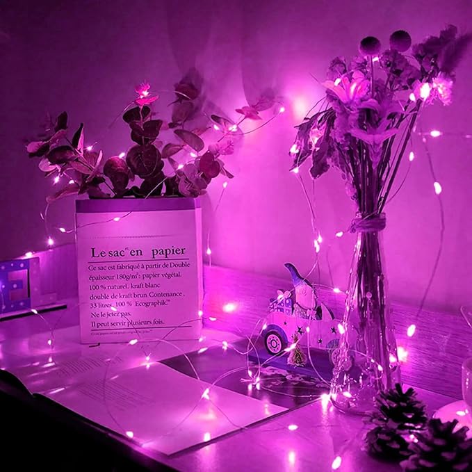 100 Pack Pink Fairy Lights 7Ft 20 LED Twinkle String Lights 3 Modes Battery Operated Waterproof Firefly Starry for Mason Jar Party Wedding Christmas Valentines Day Table Centerpieces