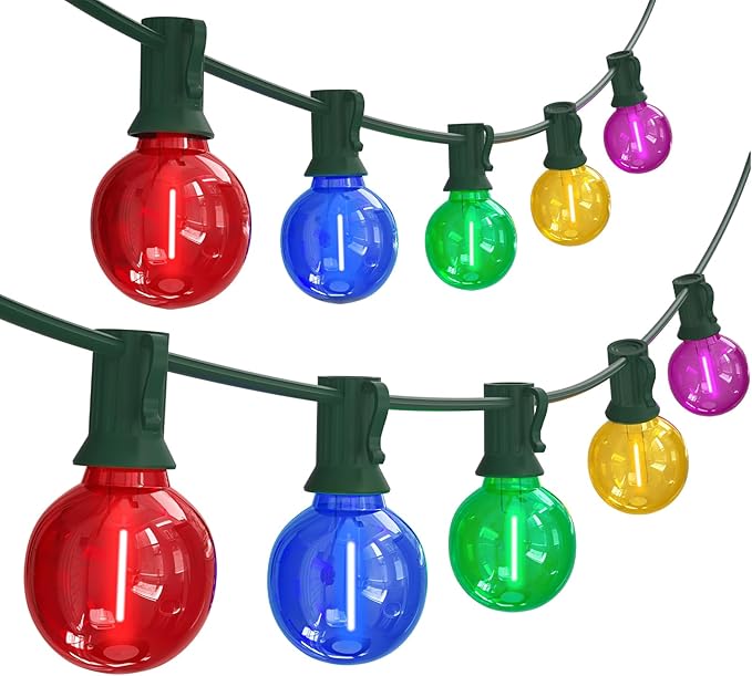String Lights: 25 ft Multicolor G40 Globe LED, Shatterproof Outdoor