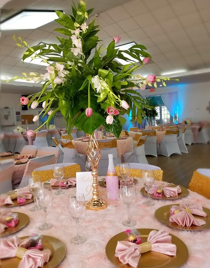 Vases: Set of 10 Gold Metal Wedding Centerpieces, 23.23 Inches Tall