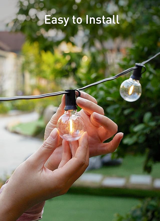 String Lights, 109 Ft Outdoor LED Patio Lights with 50 Warm White Bulbs