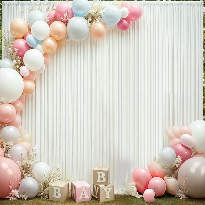 30×14ft Wrinkle Free Ivory Backdrop Curtain, Soft Silky Easy to Drape Cream Wedding Drapes for Backdrop, 6 Panels 5×14ft Photo Backdrop Curtains for Parties Birthday Photography Background Cloth