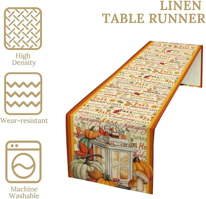 Autumn Table Runner,Farmhouse Leaves Pumpkin Thanksgiving Table Cloth for Kitchen Dining Table Decoration Home Party Decor 13x90 Inch