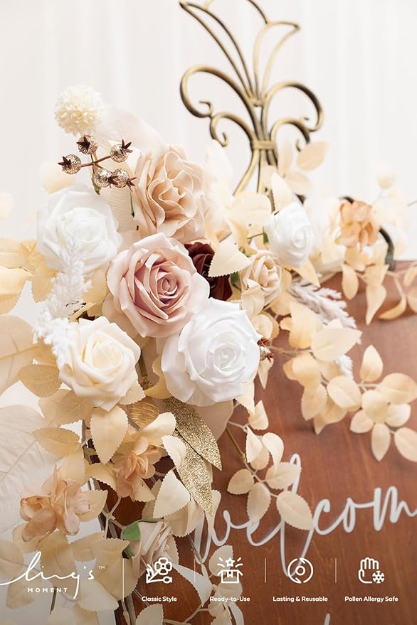 Artificial Greenery Floral Swag Set of 2, White Beige Blush Silk Roses