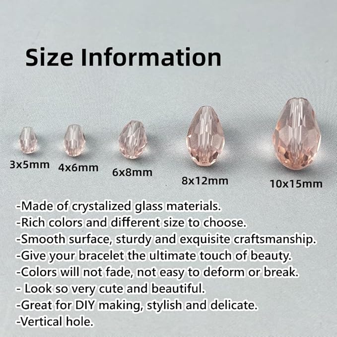 50pcs 10x15mm Teardrop Crystal Glass Beads for Jewelry Making, Faceted Vertical Hole Teardrop Glass Spacer Beads for Wind Chimes Bracelet Earring Necklace DIY Craft(Pink)