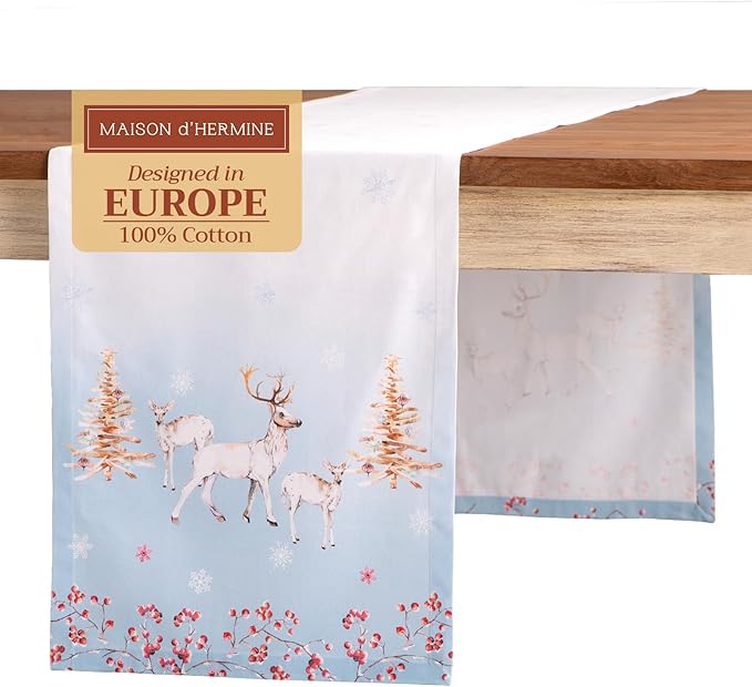 Maison d' Hermine Table Runner 100% Cotton Single Layer Table Runners 72 inches Long for Thanksgiving Christmas Decorations Home Kitchen Dining Party Wedding (Fairy Tale Forest, 14.5" x 72")