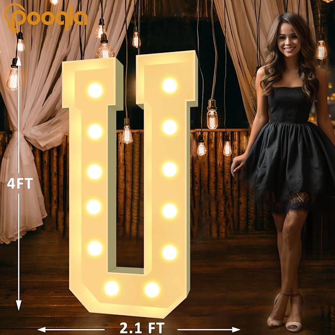 Decorations 4 ft Light Up Marquee Letter U, Warm and Cool White LED