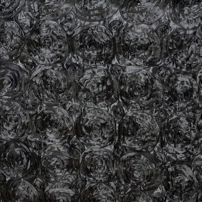 Efavormart 90"x156" Wholesale Rectangle Table Cover Black Grandiose Rosette 3D Satin Tablecloth for Wedding Party Event Decoration