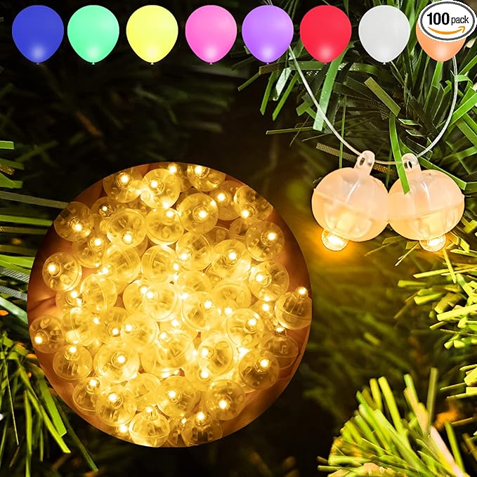 Aogist 100pcs Warm White Mini Lights with Hook,Long Standby Time Waterproof LED Balloon Light,Battery Powered,Ball Lamp for Balloon Paper Lantern Birthday Party Christmas Halloween (Matching Tag Rope)