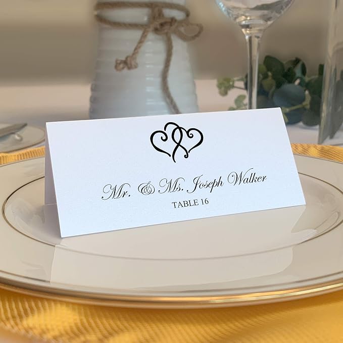 Linked Hearts Printable Place Cards, Black (Choose Color), Set of 150 (25 Sheets), Laser & Inkjet Printers - Wedding, Party, Dinner, and Special Events - Made in the USA