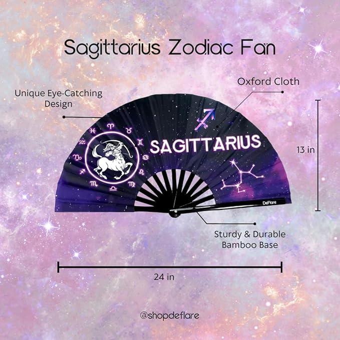DeFlare | Cosmic Zodiac Rave Fan | Zodiac Sign Hand Fan | Astrology Rave Fan | Hand Fan | Large Rave Fan | Large Clacking Fan