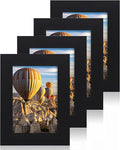 4x6 Picture Frame Set of 4, High Definition Glass Black Picture Frame, 4 x 6 Wood Photo Frames for Horizontal or Vertical Display Tabletop and Wall Mounting