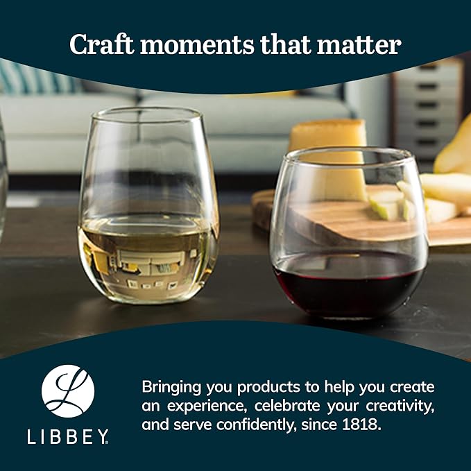 Wine Glass Set of 12, Stemless, 16.75 oz Red and 17 oz White