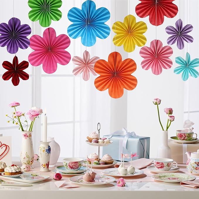 BestoFun 12 PCS Paper Flowers Fans Mexican Party Decorations Paper Flowers Decorations for Wall Girl Groovy Birthday Baby Shower Wedding Bachelorette Room Hanging Décor