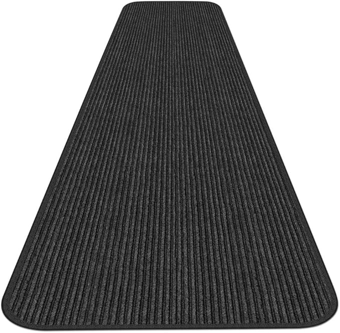 House, Home and More Indoor Outdoor Double-Ribbed Carpet Runner with Skid-Resistant Rubber Backing - Smokey Black - 3 Feet x 50 Feet