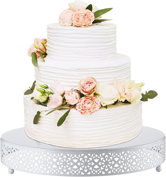 Wenqik Cake Stand 14 Inch Round Metal Cupcake Dessert Wedding Cake Stand Cookies Display Holder Fruit Serving Tray for Table Wedding Birthday Anniversary Party(White)