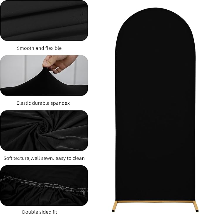 Wedding Arch Covers Arch Backdrop Cover Arch Stand Covers 7.2FT 6.6FT 6FT Set of 3 Arch Cover Spandex Fabric Stretchy Backdrop for Wedding Birthday Party Decoration Baby Shower (Black, Cover Only)