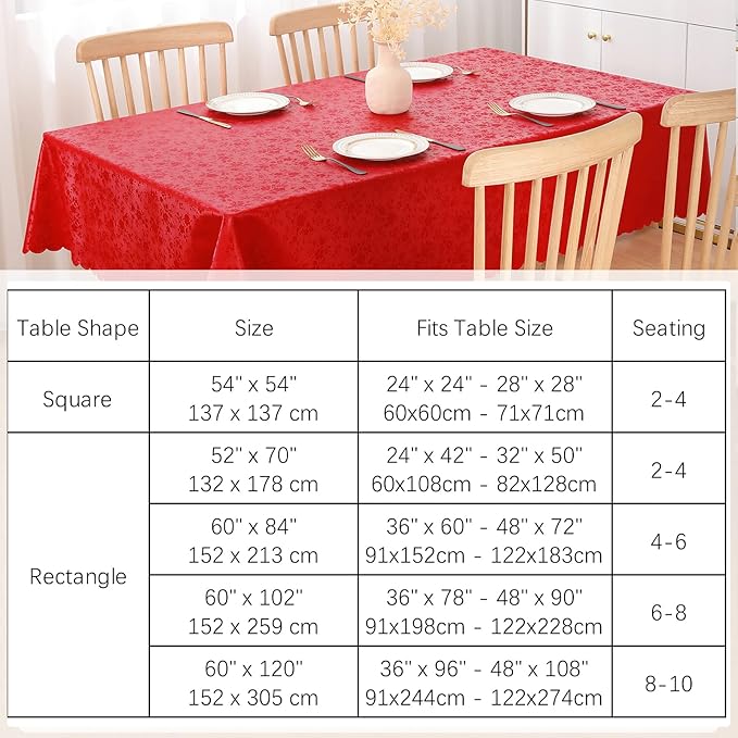 Tablecloth in Red, Rectangular Waterproof Vinyl, 60 x 140 Inch