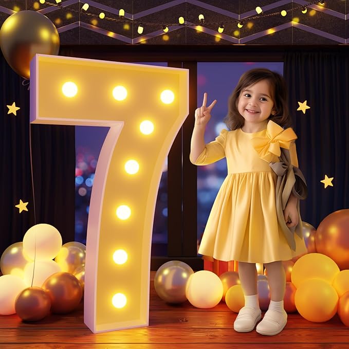 Balloons Light-Up Marquee Number 7, 3 Feet Tall Foam Board Sign