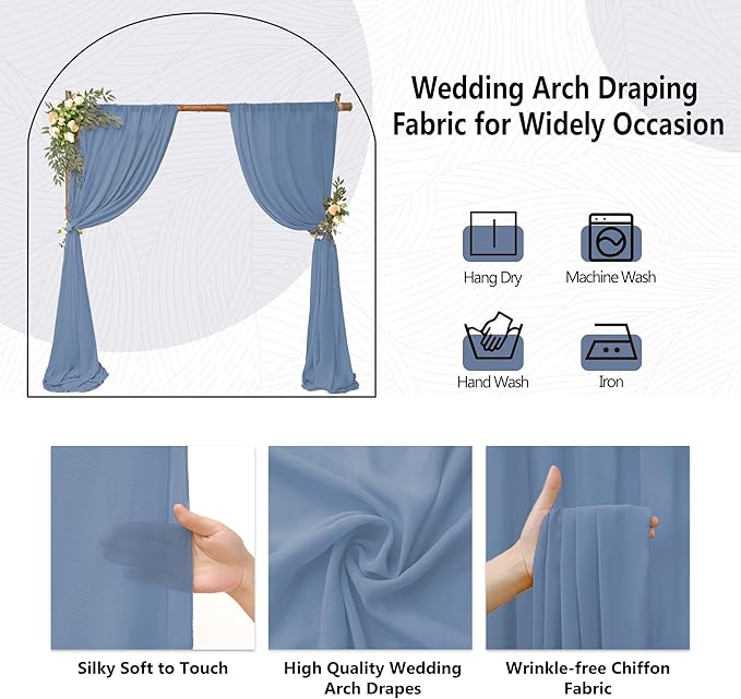6 Panels Dusty Blue Wedding Arch Drapery 28" x 20Ft Wedding Arch Draping Fabric Chiffon Fabric Drape Backdrop Curtain for Nuptials Party Swag Ceremony Birthday Arbor Drapery Reception Ceiling Décor