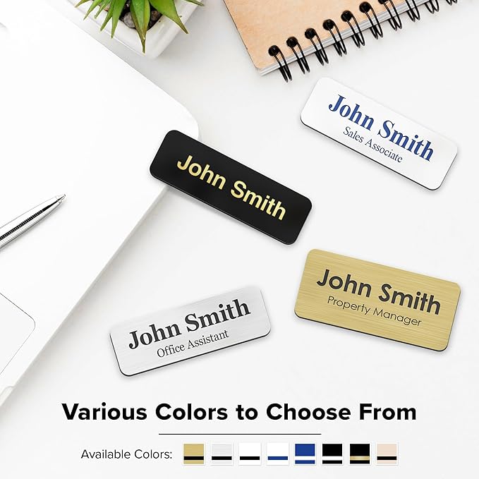 Name Tag, Magnetic Brushed Aluminum Name Tags, Personalized Name Tags, 1x3 Inches, Durable Engravable Impact Material, Made in The USA by My Sign Center