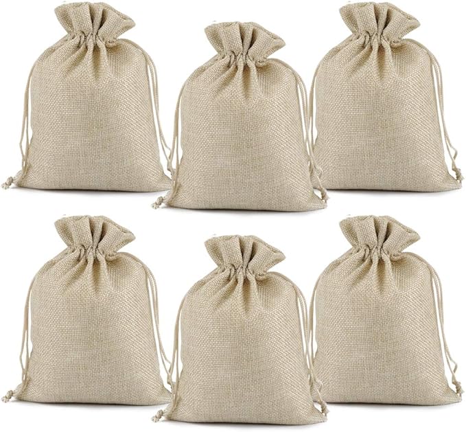 Cream Burlap Drawstring Gift Bags, 3x4 to 7x9 Inch, Pack of 100