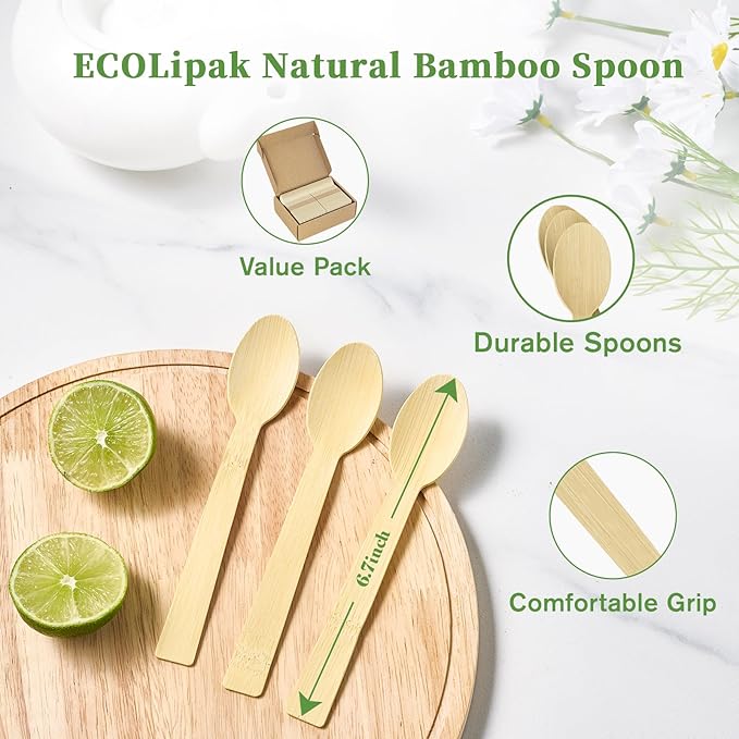Disposable Bamboo Spoons, 300 Count, Brown, 6.7 Inch