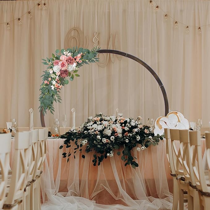 Round Wood Wedding Arbor 7.5 ft Circle Backdrop Stand for Outdoor Ceremonies