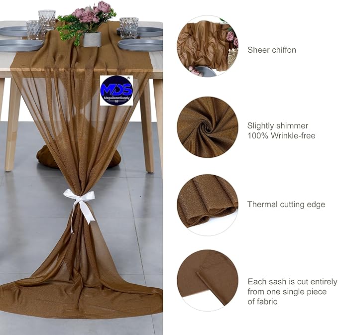 MDS Halloween Chiffon Table Runner - 1 Pack, 29 x 170 Inches, 14ft Each - Sheer Spooky Table Runners for Haunted House Parties, Trick-or-Treat Tables, Witchy Décor, Wedding & Events - Mocha