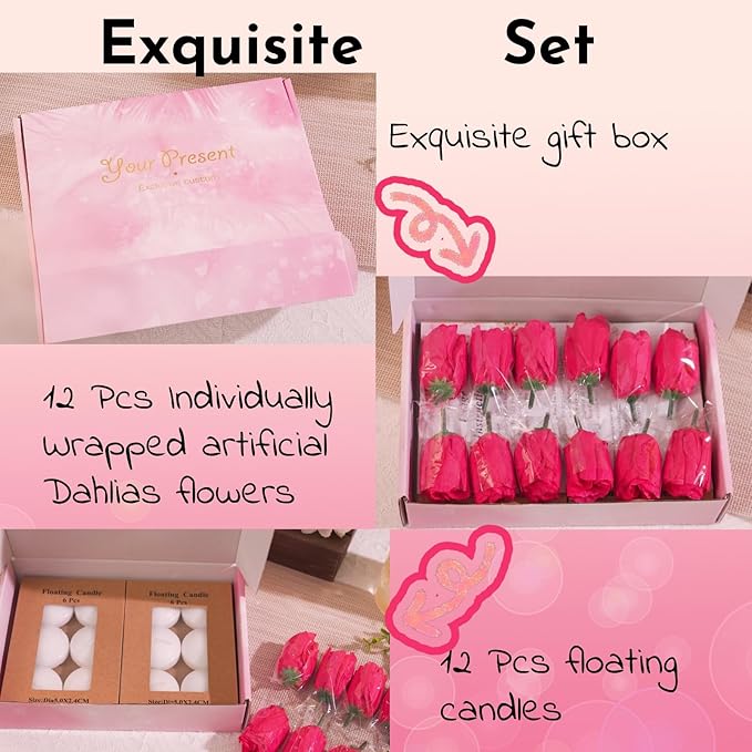 Vase Fillers with 12 White Floating Flowers and 12 Candles, 24 Pieces