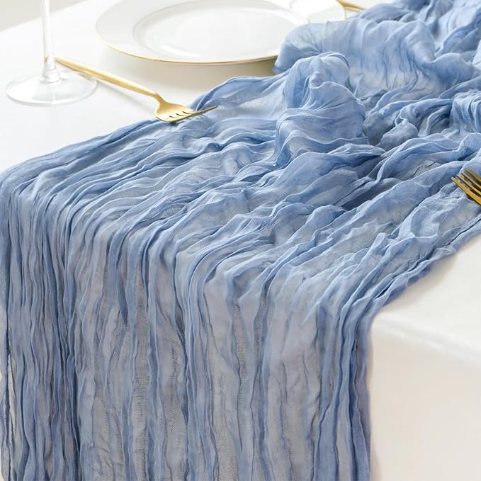 Sioloc 1 Pack Dusty Blue Cheesecloth Table Runner Fall Autumn Decor for Home 10ft Table Cloth for Tea Wedding Birthday Party Baby Bridal Shower Halloween Thanksgiving