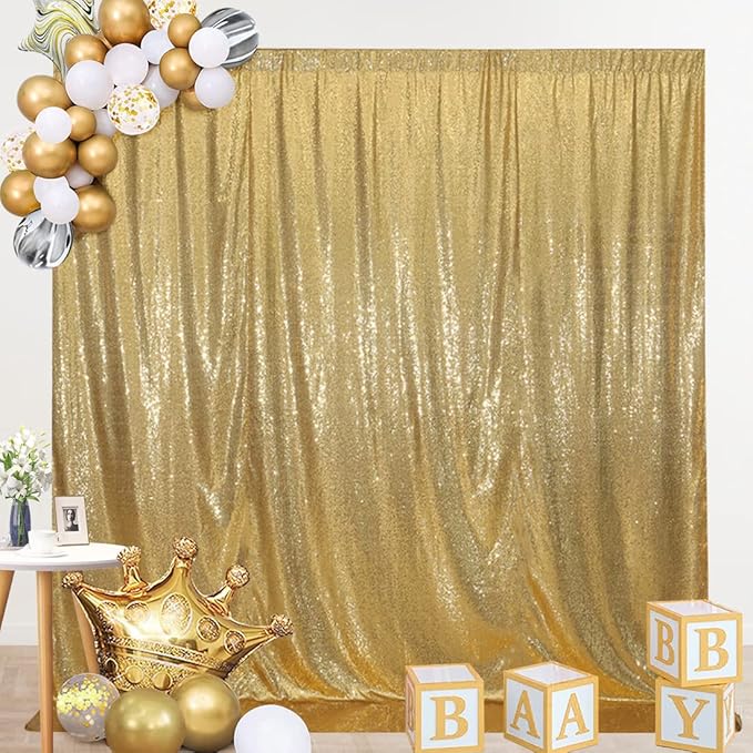 SquarePie Sequin Backdrop Less See Through Thick Background for Photography Glitter Curtain Party 10FT x 10FT Gold