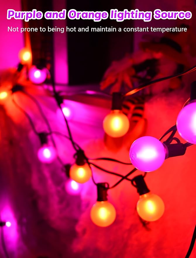 Indoor String Lights 25ft G40 LED Globe Bulbs in Orange and Purple