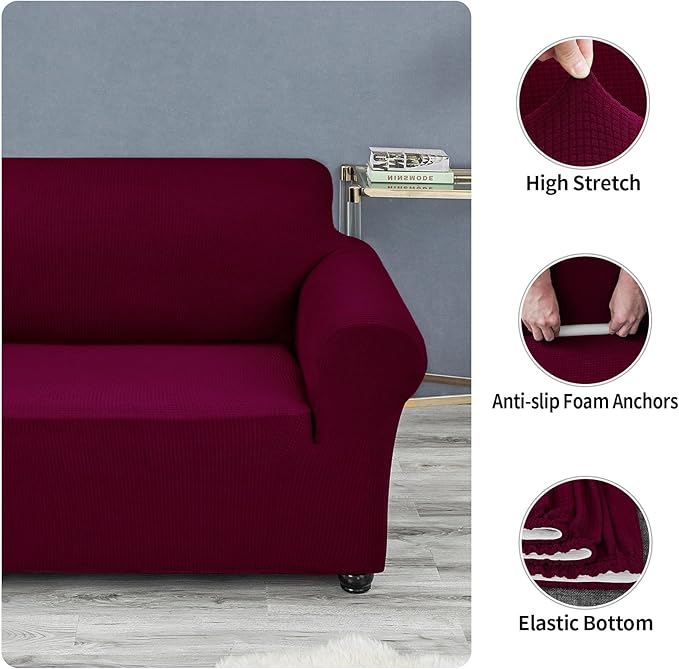 Sofa Slipcover for Loveseat, Burgundy Stretch Couch Cover, Water-Repellent