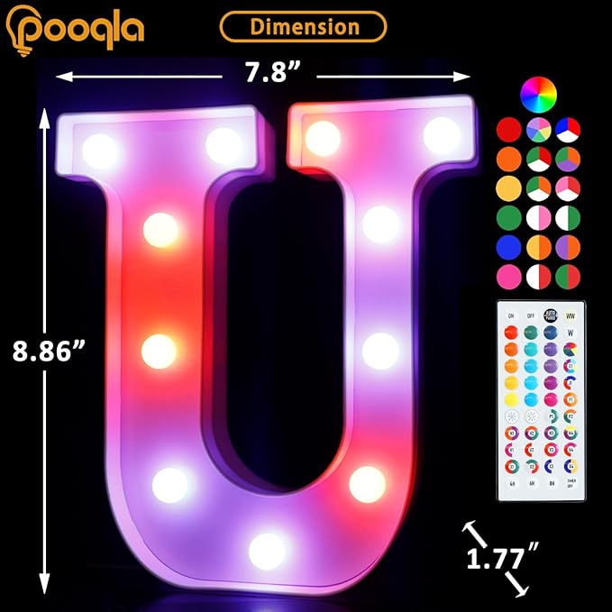 LED Light Up Letter Decorations with Remote, 9 Lighting Modes and 35 Colors
