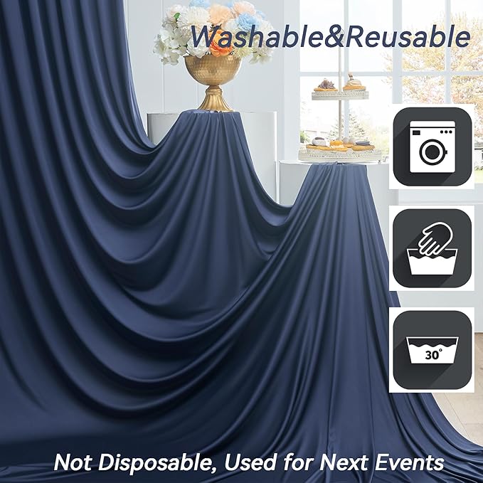 40×12ft Navy Blue Wrinkle Free Backdrop Curtain for Wedding Parties, 8 Panels 5×12ft Long Soft Silky Polyester Backdrop Drapes Photo Back Drop Curtains for Birthday Photography Background Cloth
