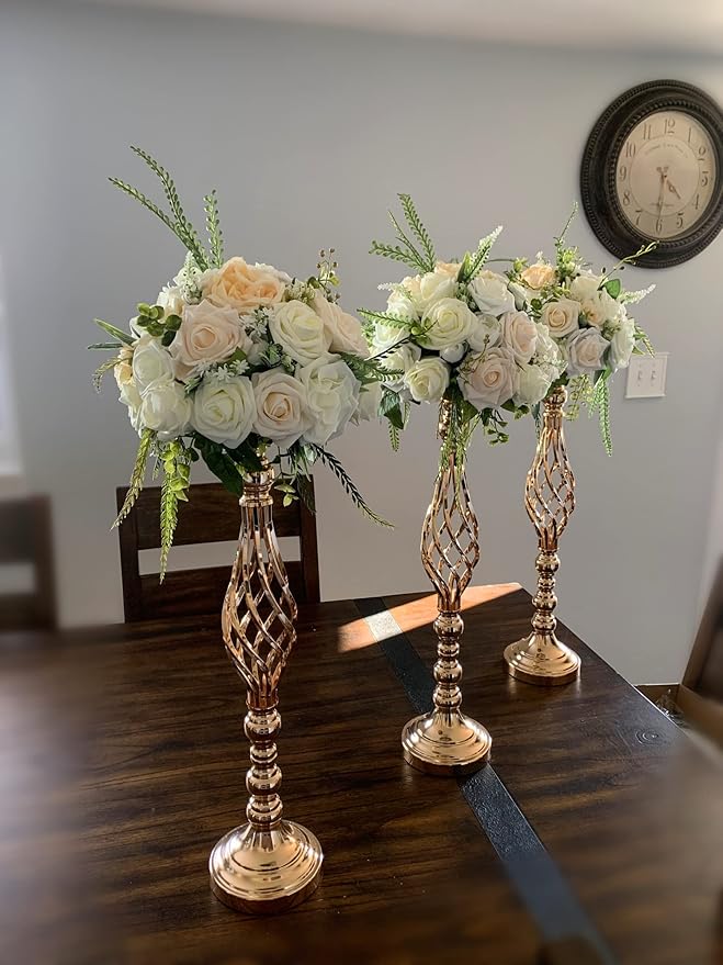 Vases: Set of 10 Gold Metal Wedding Centerpieces, 23.23 Inches Tall