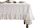 patdrea Vintage Ruffle Tablecloth for Rectangle Tables,Farmhouse Embroidered Cotton White Lace Table Cloth Cover Decor for Dining Room Wedding Banquet Thanksgiving Christmas,67"*114"