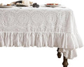 patdrea Vintage Ruffle Tablecloth for Square Tables,Farmhouse Embroidered Cotton White Lace Table Cloth Cover Decor for Dining Room Wedding Banquet Thanksgiving Christmas,51"*51"