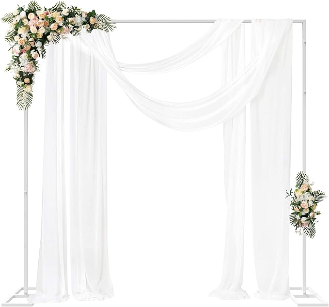Arbors Backdrop Stand 8 ft Adjustable White Steel with Rectangular Base