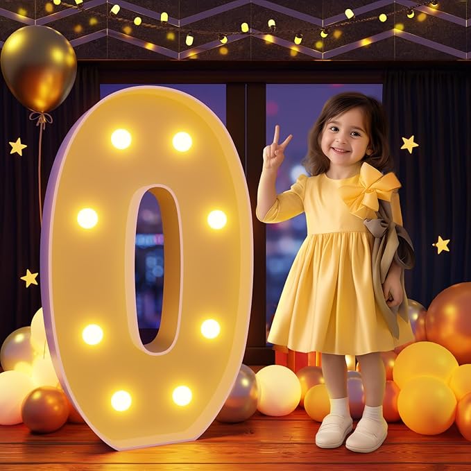 Balloons Light-Up Marquee Number 0 Foam Board Sign, 3 Feet Tall