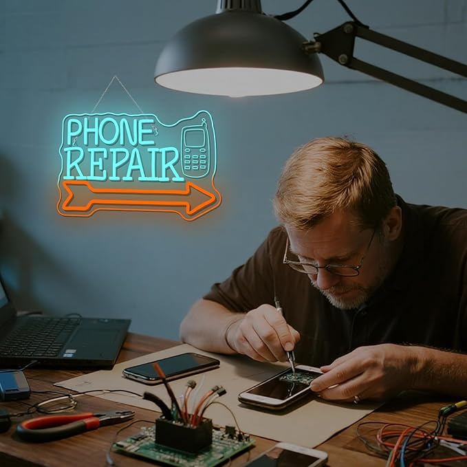 Looklight Phone Repair Neon Sign Dimmale Neon Lights For Wall Decor Led Lights ForMobile Phone Repair Shop Business Cellphone Repair Shop Decor USB Powered 14.6x9.1in