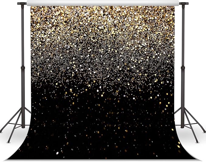 WOLADA Black and Gold Backdrop Golden Glitter Backdrop for Photography Wedding Birthday Baby Shower Party Photo Studio 8x8FT 11176