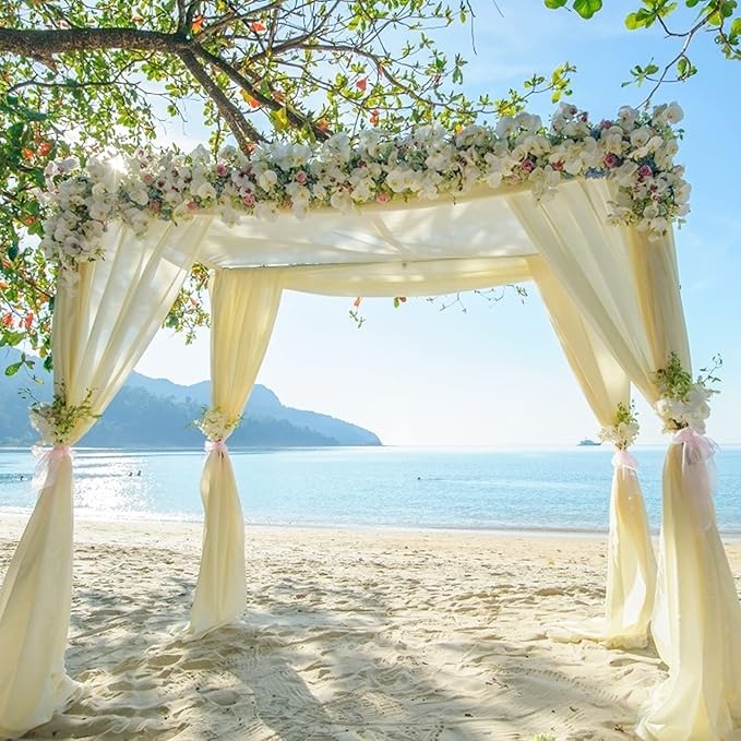 Wedding Arch Draping Fabric Beige Arch Drapes Sheer Backdrop Curtain for Ceremony Photo Wedding Decor 19Ft x 28" 2 Panel