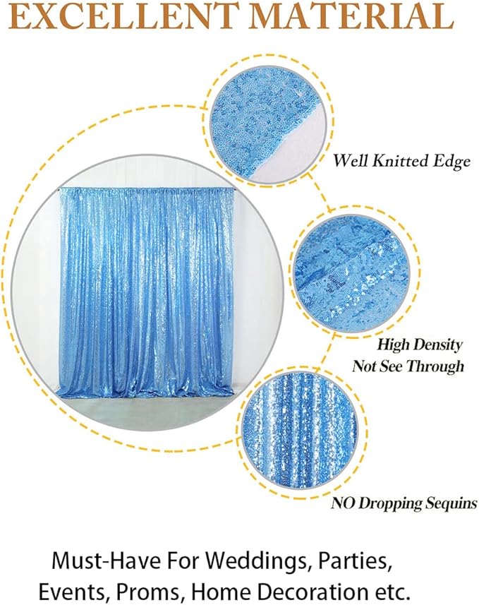 Backdrop Background, Baby Blue Sequin Photo Panel 10 FT x 10 FT with Rod Pocket