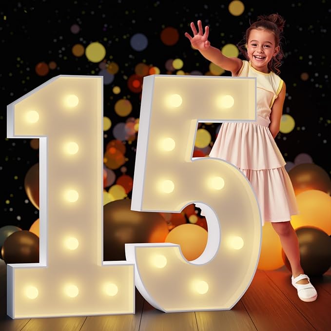Birthday Party Decoration Light Up Number 15 Marquee Sign, 3 Ft Foam Board